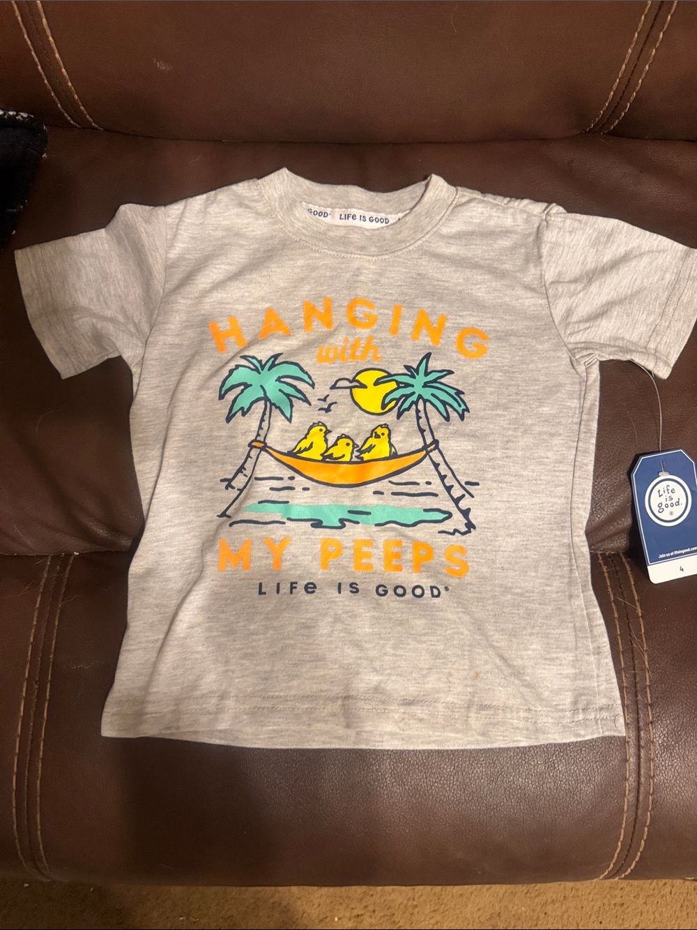 Life Is Good Gray Tee with Yellow & Teal Beach Graphic